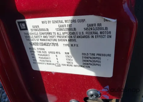 2006 Chevrolet Trailblazer Lt из США, поврежденный, VIN 1GNDS13S462317816